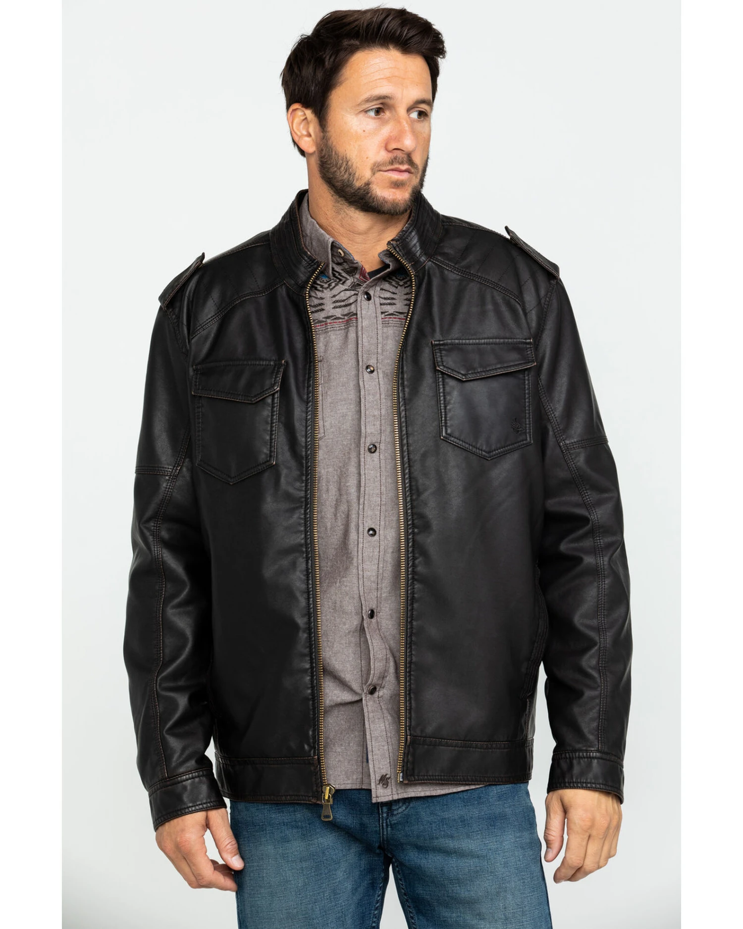 Cody James Men's Backwoods Distressed Faux Leather Moto Jacket Cody James Men's Backwoods Distressed Faux Leather Moto Jacket -Cody James Sales 2000282518 200 P1