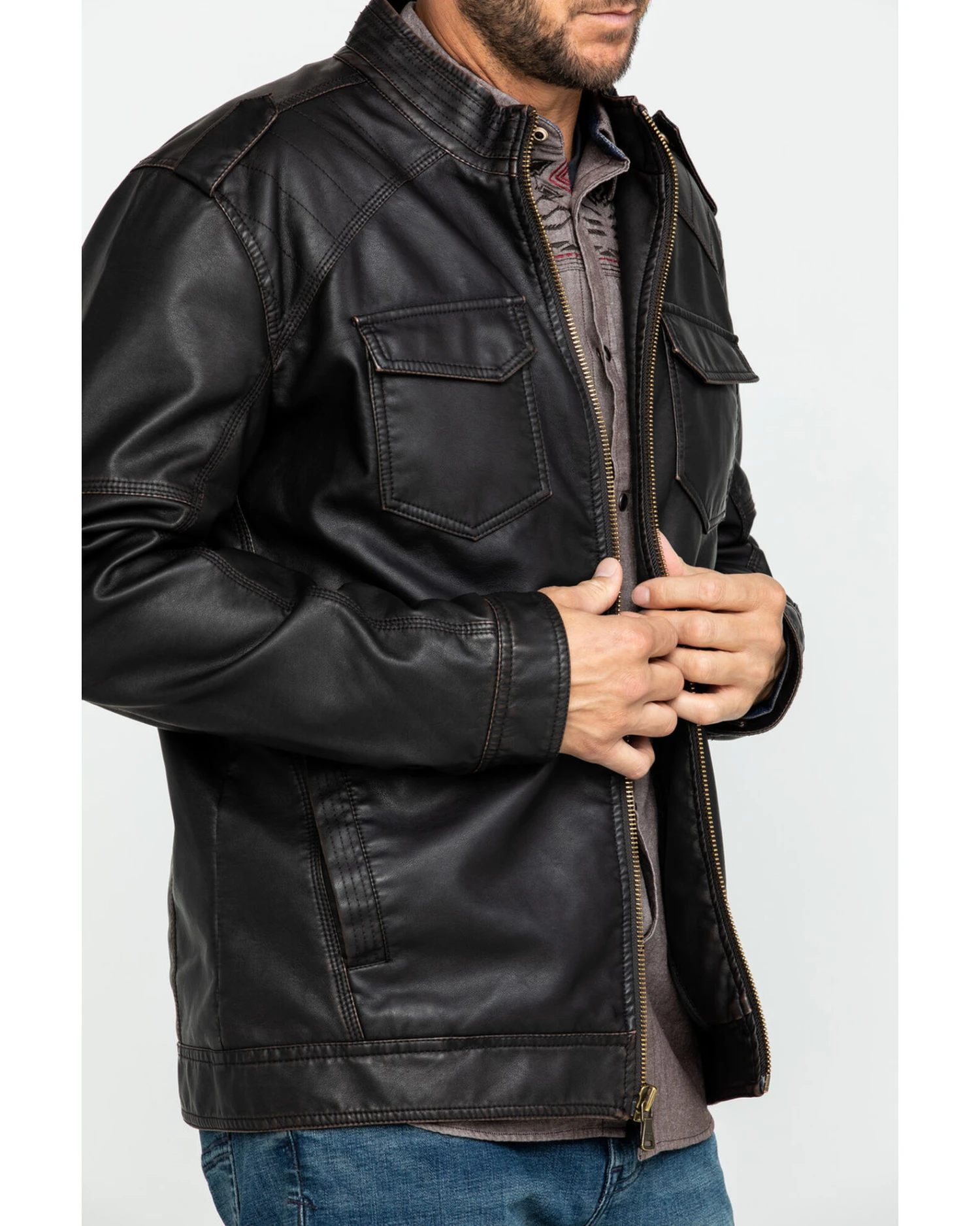 Cody James Men's Backwoods Distressed Faux Leather Moto Jacket Cody James Men's Backwoods Distressed Faux Leather Moto Jacket -Cody James Sales 2000282518 200 P4