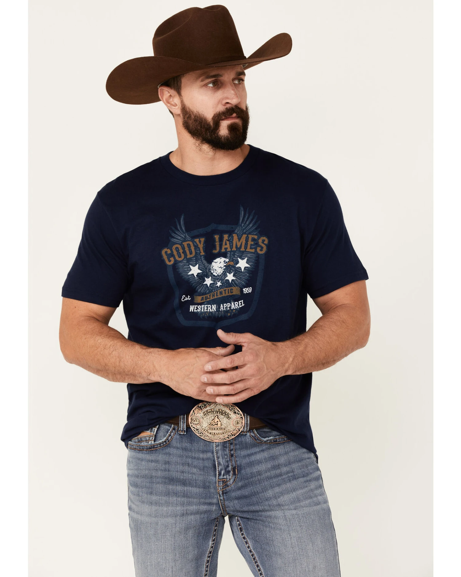 Cody James Men's Heather Navy Eagle Western Graphic Short Sleeve T-Shirt Cody James Men's Heather Navy Eagle Western Graphic Short Sleeve T-Shirt -Cody James Sales 2000343149 410 P1