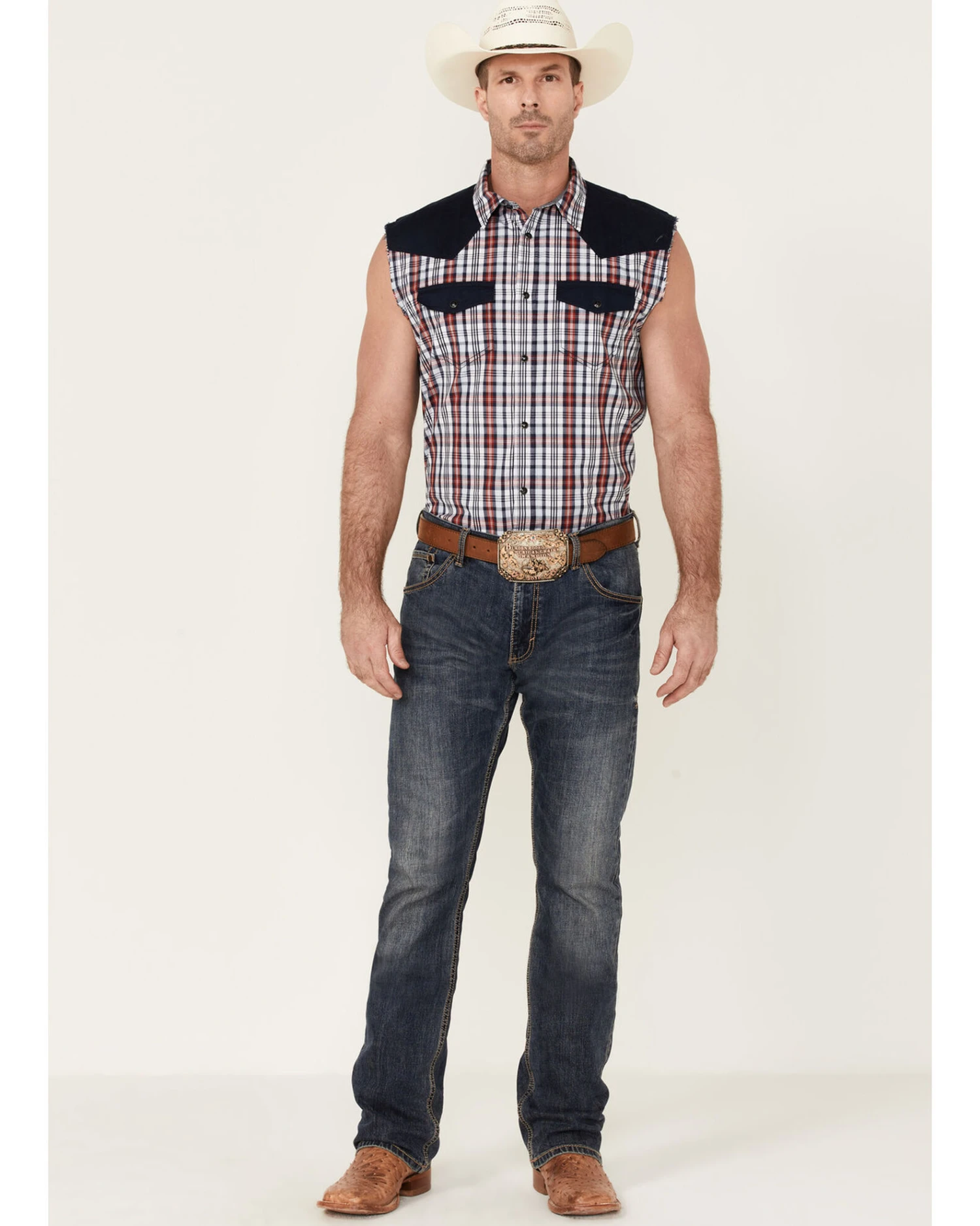 Cody James Men's Anthem Plaid Bubba Sleeveless Snap Western Shirt Cody James Men's Anthem Plaid Bubba Sleeveless Snap Western Shirt -Cody James Sales 2000359538 100 P2