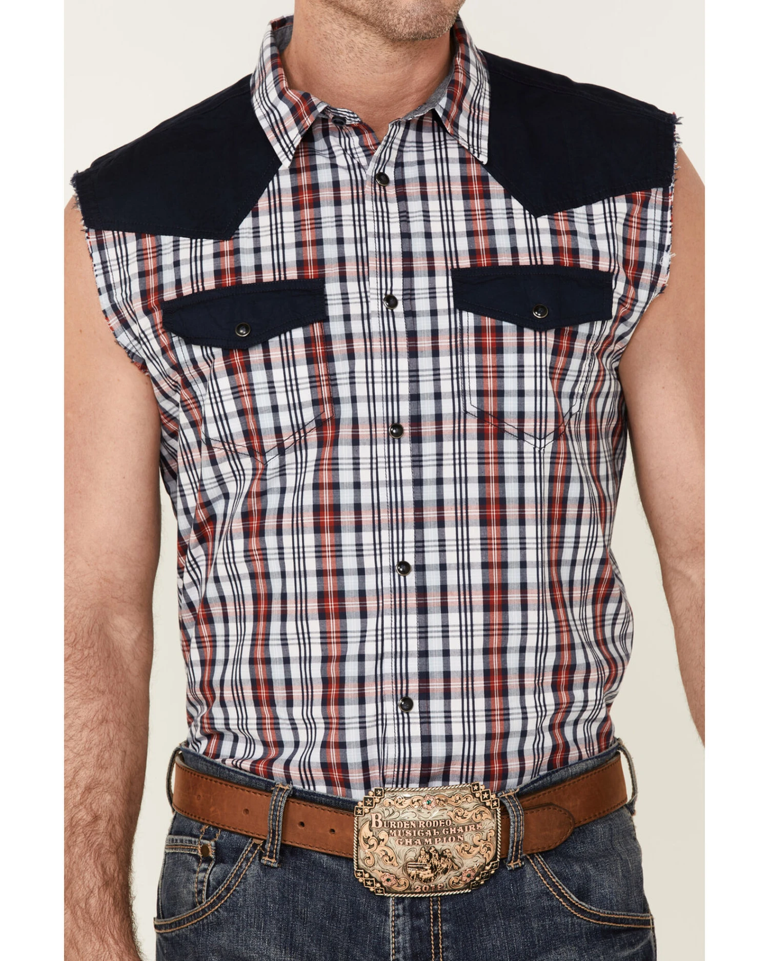 Cody James Men's Anthem Plaid Bubba Sleeveless Snap Western Shirt Cody James Men's Anthem Plaid Bubba Sleeveless Snap Western Shirt -Cody James Sales 2000359538 100 P3