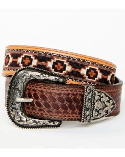 Cody James Men's Basketweave Billet With Southwestern Strap 3PC Buckle Belt
