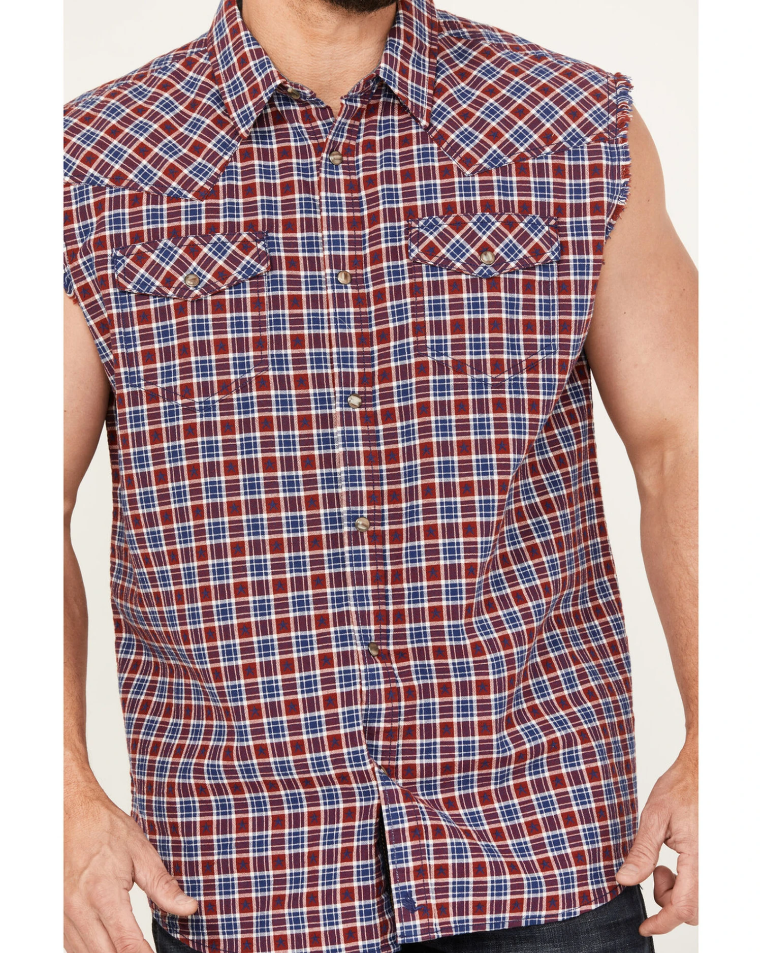 Cody James Men's Plaid Stars Bubba Sleeveless Western Shirt Cody James Men's Plaid Stars Bubba Sleeveless Western Shirt -Cody James Sales 2000386233 410 P3
