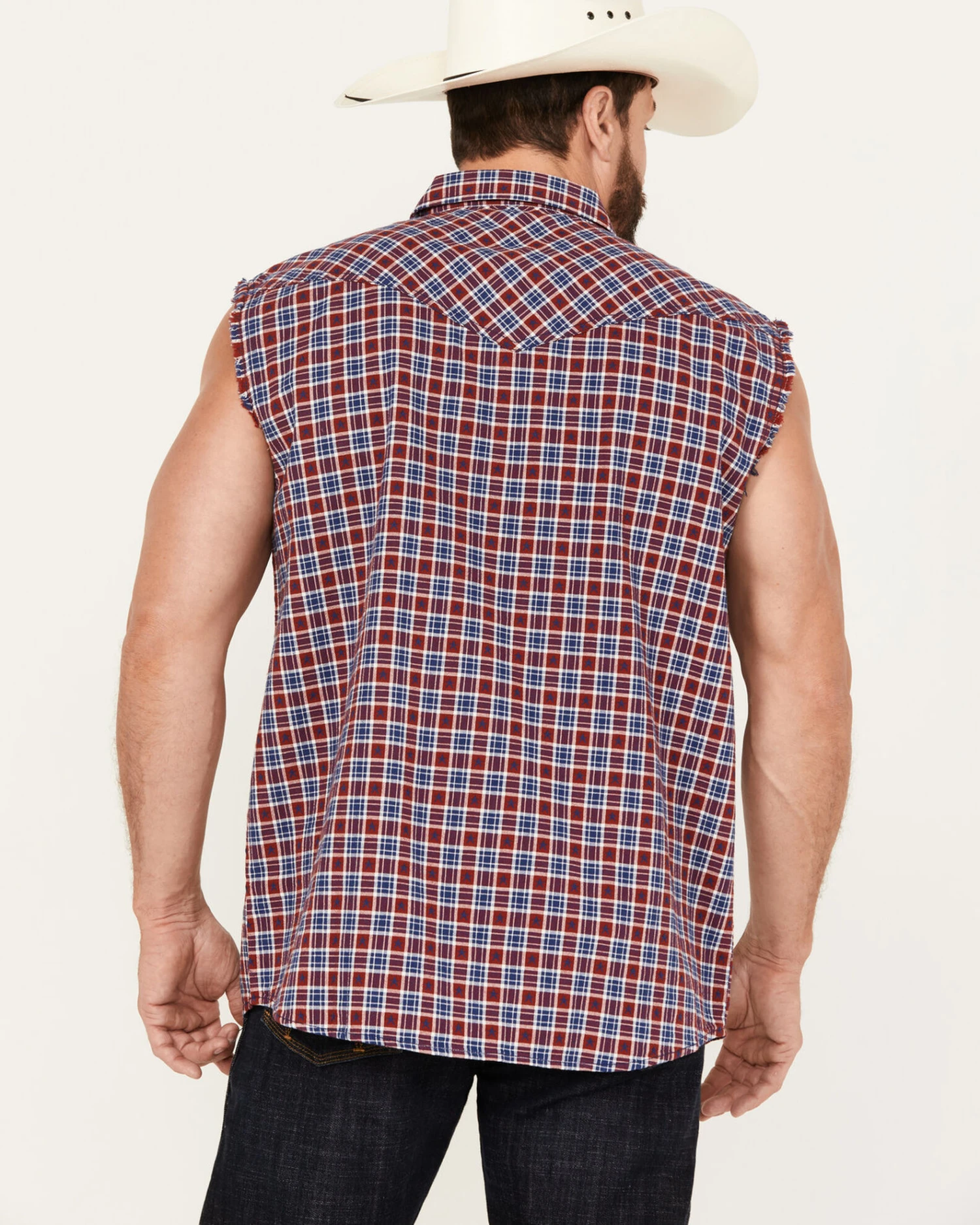 Cody James Men's Plaid Stars Bubba Sleeveless Western Shirt Cody James Men's Plaid Stars Bubba Sleeveless Western Shirt -Cody James Sales 2000386233 410 P4